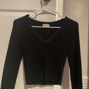 PacSun LA hearts long sleeve lace trim black sweater
